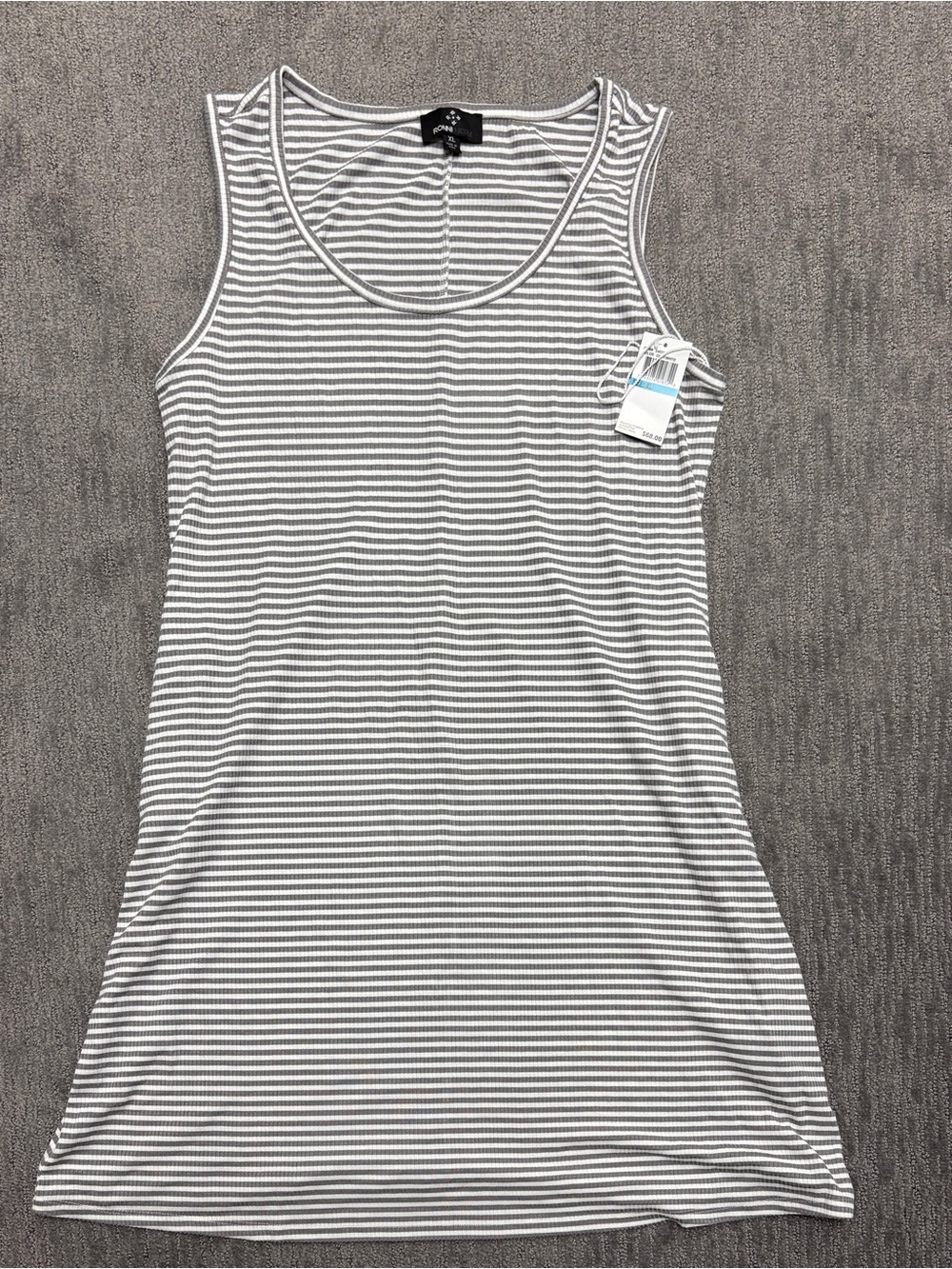 Sleeveless Gray & White Striped Maxi Dress